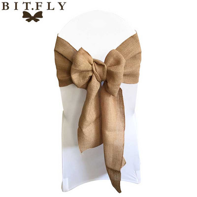 Vestuvinės kėdės mazgas Senovinis audinys Heseno juostelės džiuto varčios Vestuvinės kėdės mazgas, skirtas vestuvinės sėdynės žymekliui amatų vakarėlio dekoravimui