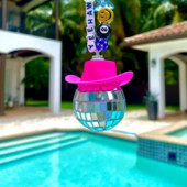 Pink Cowgirl CowBoy Hat Car Charm Galinio vaizdo veidrodėlis Kabantis Disco Ball Bling Raktų pakabukas Vakarų Priedai Krepšys Dekoras Automobilio perdarymas