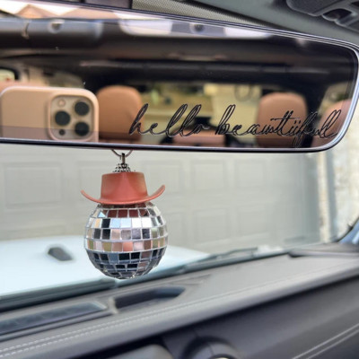 Pink Cowgirl CowBoy Hat Car Charm Galinio vaizdo veidrodėlis Kabantis Disco Ball Bling Raktų pakabukas Vakarų Priedai Krepšys Dekoras Automobilio perdarymas