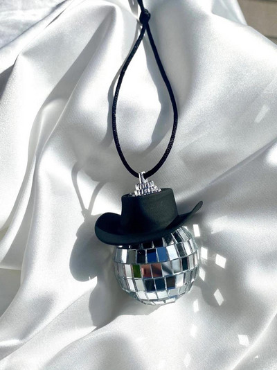 Pink Cowgirl CowBoy Hat Car Charm Galinio vaizdo veidrodėlis Kabantis Disco Ball Bling Raktų pakabukas Vakarų Priedai Krepšys Dekoras Automobilio perdarymas