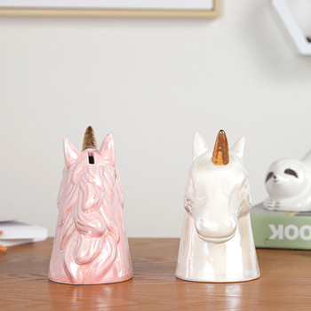 Creative Unicorn Ceramics Piggy Kasica Desktop Сладък декор Монета Буркан за съхранение на пари Деца Спестяване на пари Може Детски подарък за рожден ден