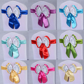 1db Székszárnyak Nyakkendőcsomó Takaró Hátul Elasztikus öv strassz masni bankettre Esküvő Rendezvény Étkezési dekoráció