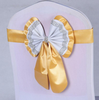 1db Székszárnyak Nyakkendőcsomó Takaró Hátul Elasztikus öv strassz masni bankettre Esküvő Rendezvény Étkezési dekoráció