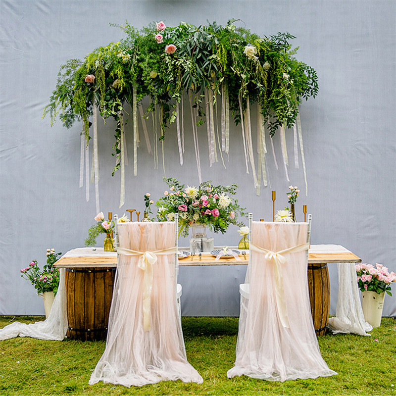 Set mrežastih stolica od 2 komada Vanjski set hotelskih blagovaonskih stolica za vjenčanje Rekviziti za vjenčanje Dekor suknje za stolac Pozadina Dekor za ogradu stolice za zabavu