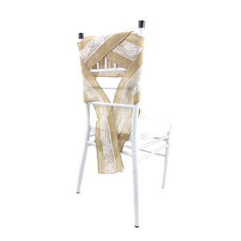15x240cm Ρουστίκ καρέκλα λινάτσας γάμου Φιόγκοι με δαντέλα για baby shower Κάλυμμα νυφικής πολυθρόνας Μπομπονιέρες εκδήλωσης Διακόσμηση