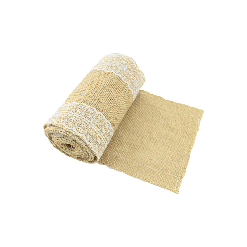 15x240 cm rustikaalne pulmakanga tooliraamid, pitsiga vööri Baby Shower'i jaoks Pruuditooli kate Sündmuse peo soosib kaunistus