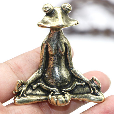 Ρετρό ορείχαλκος Διαλογισμός Ζεν Βουδισμός Άγαλμα βάτραχου Μικρό στολίδι Χάλκινο γλυπτό ζώων Θυμιατήρι Διακόσμηση γραφείου σπιτιού Τσάι κατοικίδιο