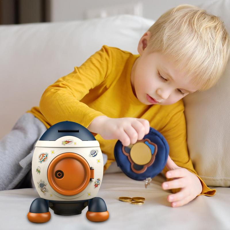 Bērnu krājkasīte multfilma raķešu statuja naudas kaste uz galda virsmas amatniecības glabāšanas kaste Mājas dekors Naudas taupīšanas kaste dāvanas dzimšanas dienā