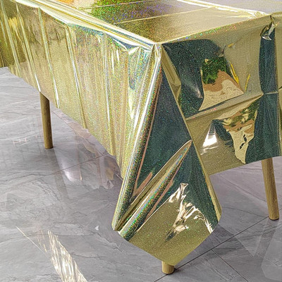 Alumīnija folijas galdauts spīdīgs varavīksnes melns taisnstūra galdauts ēdamgalda pārsegs kāzu svinību banketu dekorēšanai O9K2