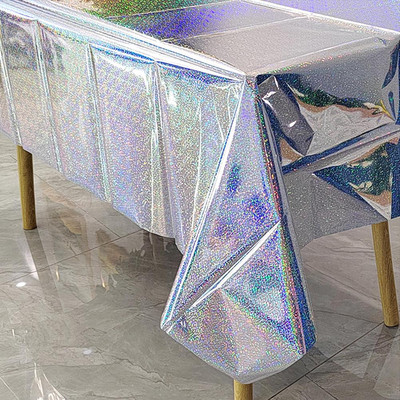 Alumīnija folijas galdauts spīdīgs varavīksnes melns taisnstūra galdauts ēdamgalda pārsegs kāzu svinību banketu dekorēšanai O9K2