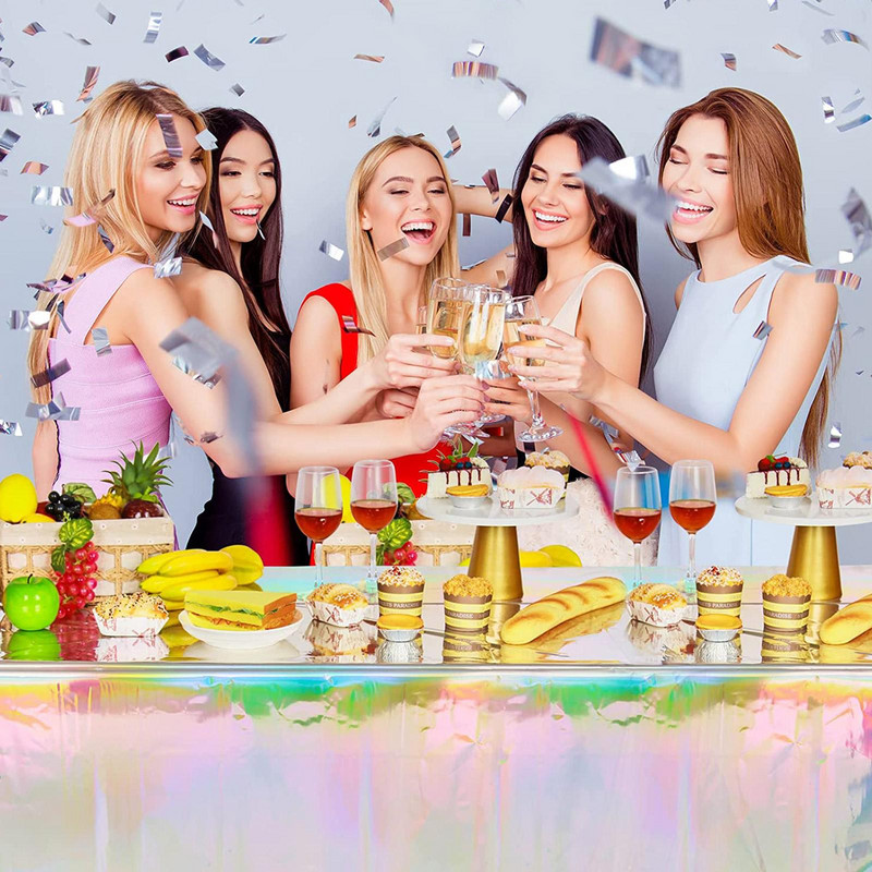 Alumīnija folijas galdauts spīdīgs varavīksnes melns taisnstūra galdauts ēdamgalda pārsegs kāzu svinību banketu dekorēšanai O9K2