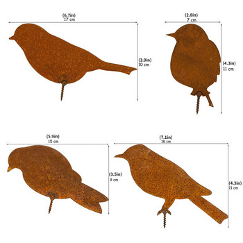 4 Πακέτο Σκουριασμένο Πατίνα Μεταλλικό Πουλί Σιλουέτες Διακόσμηση φράχτη κήπου Δρυοκολάπτης Εξοχική αυλή Τέχνη Κηπουρική Διακόσμηση Μεταλλικό πουλί