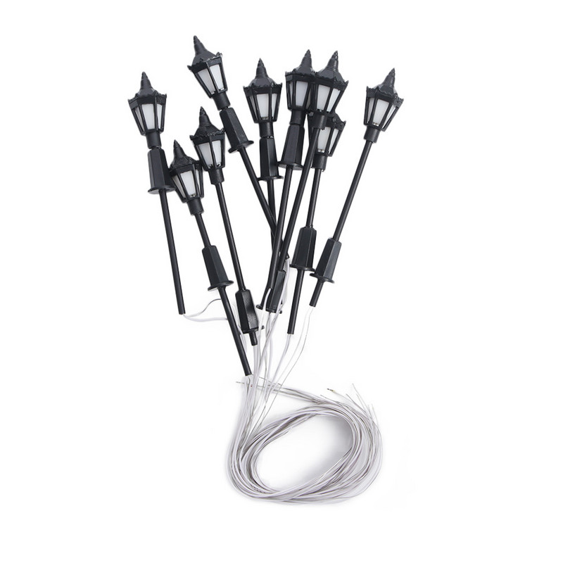 10 komada crnog modela Izgled Jednoglavna svjetla Stub za svjetiljke Pejzažno svjetlo Model Mjerilo 1:100 Mini vrtne svjetiljke Minijaturni ukras