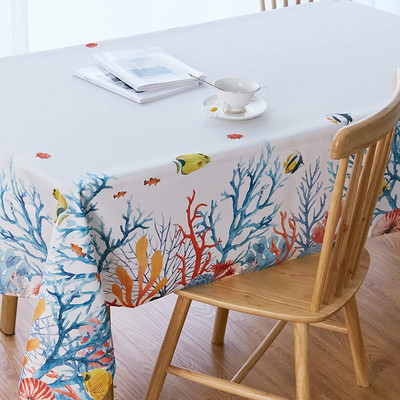 Jūras okeāna tematikas modes ūdensnecaurlaidīgs galdauts kāzu dekors Taisnstūra galda pārklājs svētku ballītes virtuves dekoru aksesuāri