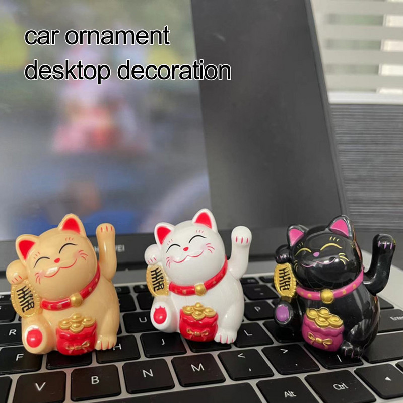 Lucky Cat Decoration Mini solarno automatsko mahanje Lucky Cat Cars Decoration Pečenje kolača Skulptura Kip Home Desktop Ornamenti