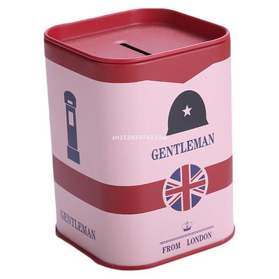 Mielas Piggy Bank Metal Square London Džentelmeno skardinis pinigų taupymo dėklas suaugusiems Vaikams Mergaitėms Berniukams Papuošalų dėžutės saugykla R7UB