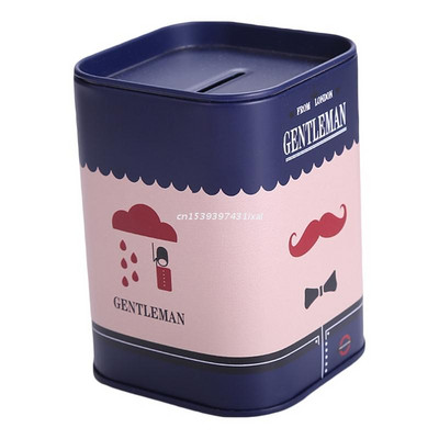 Mielas Piggy Bank Metal Square London Džentelmeno skardinis pinigų taupymo dėklas suaugusiems Vaikams Mergaitėms Berniukams Papuošalų dėžutės saugykla R7UB