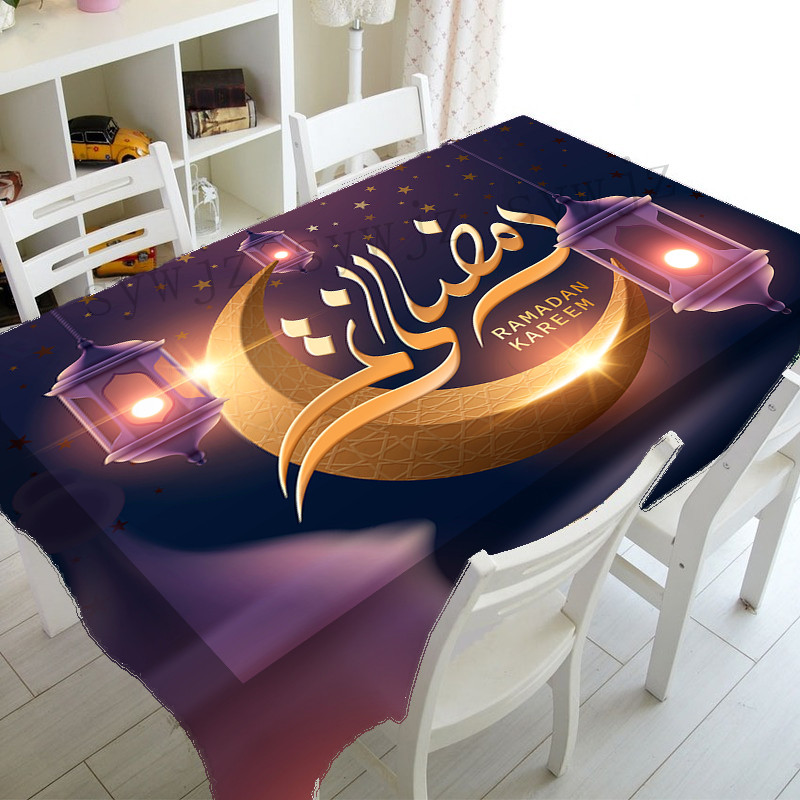 Eid galda noformējums galdauts Ramadāna rotājums islāma musulmaņu taisnstūrveida prettraipu pārģērbšanās galdauts svētku galdauts