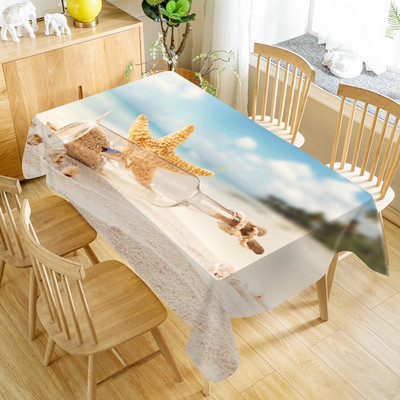 Sea Shells Beach ūdensnecaurlaidīgs galdauts svētku ballīšu rotājumi Taisnstūra galda pārklājs virtuves ēdamistabas galda dekorēšanai
