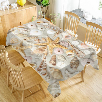 Sea Shells Beach ūdensnecaurlaidīgs galdauts svētku ballīšu rotājumi Taisnstūra galda pārklājs virtuves ēdamistabas galda dekorēšanai
