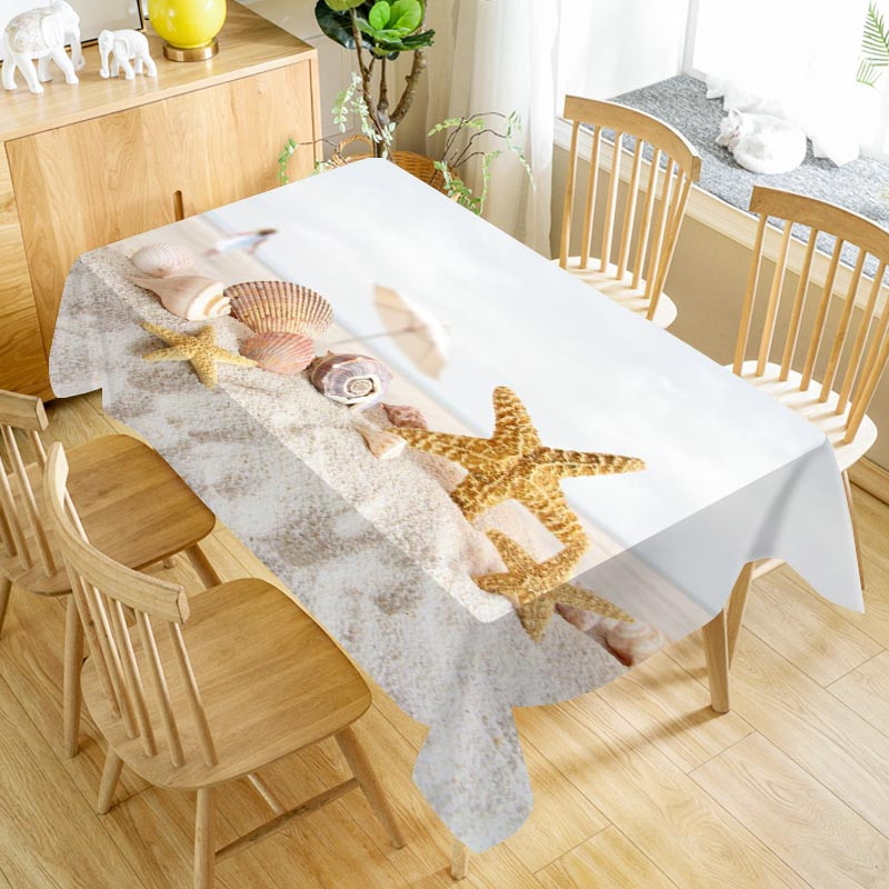 Sea Shells Beach ūdensnecaurlaidīgs galdauts svētku ballīšu rotājumi Taisnstūra galda pārklājs virtuves ēdamistabas galda dekorēšanai