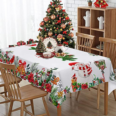 Karácsonyi hóember növény virág téglalap terítő partidísz vízálló ünnepi terítő otthoni parti asztaldíszhez