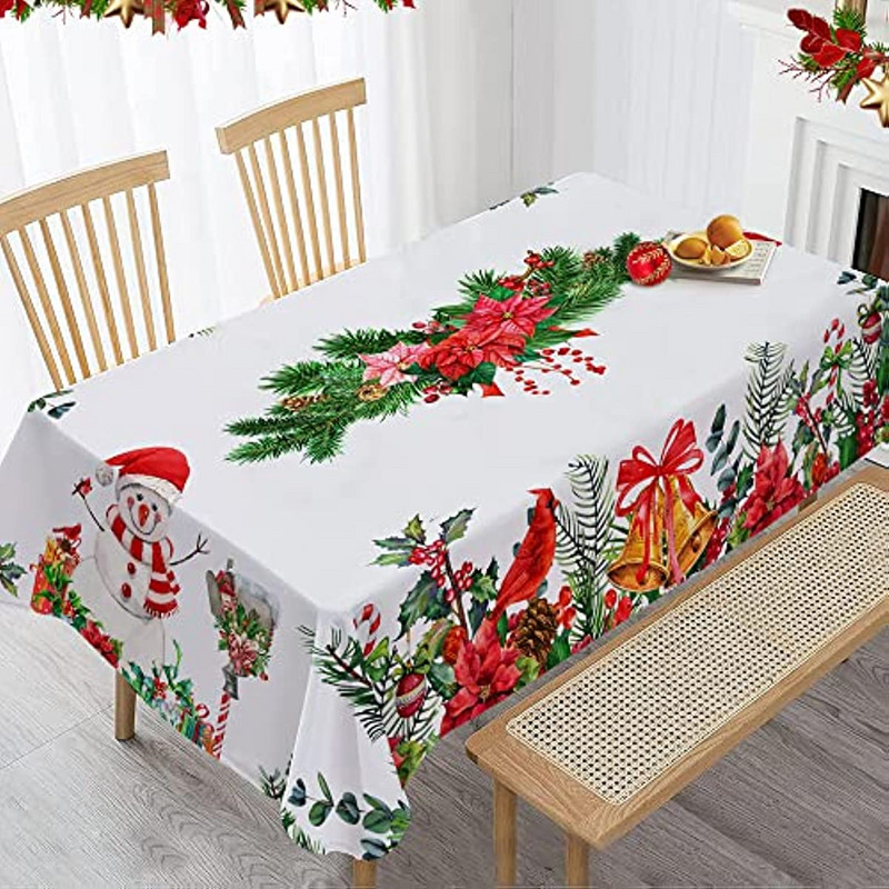 Ziemassvētku Sniegavīrs Augs Ziedu taisnstūra galdauts Ballīšu dekorācijas Ūdensizturīgs svētku galdauts mājas ballīšu galda dekorēšanai