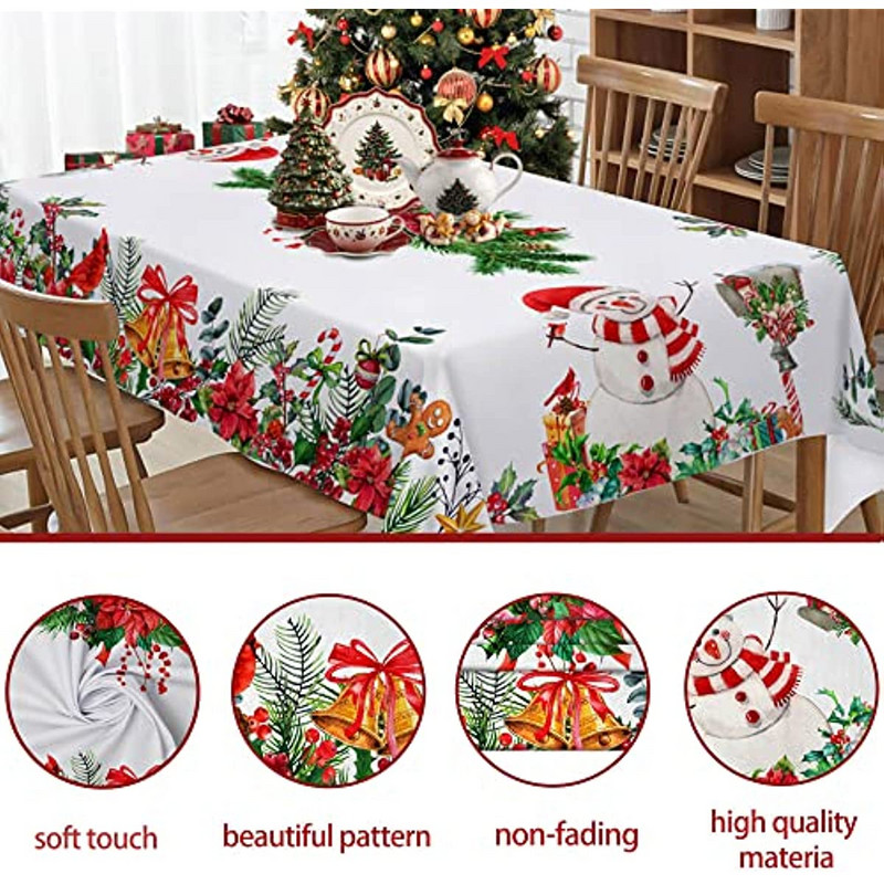 Ziemassvētku Sniegavīrs Augs Ziedu taisnstūra galdauts Ballīšu dekorācijas Ūdensizturīgs svētku galdauts mājas ballīšu galda dekorēšanai