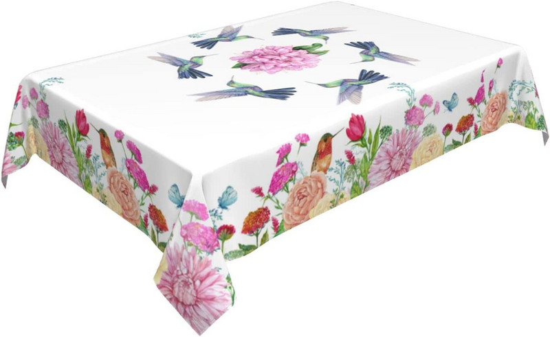 Kolibrio gėlių gėlių stačiakampio staltiesės šventinės vakarėlio dekoracijos vandeniui atsparus stalo užvalkalas valgomojo virtuvės dekoravimui