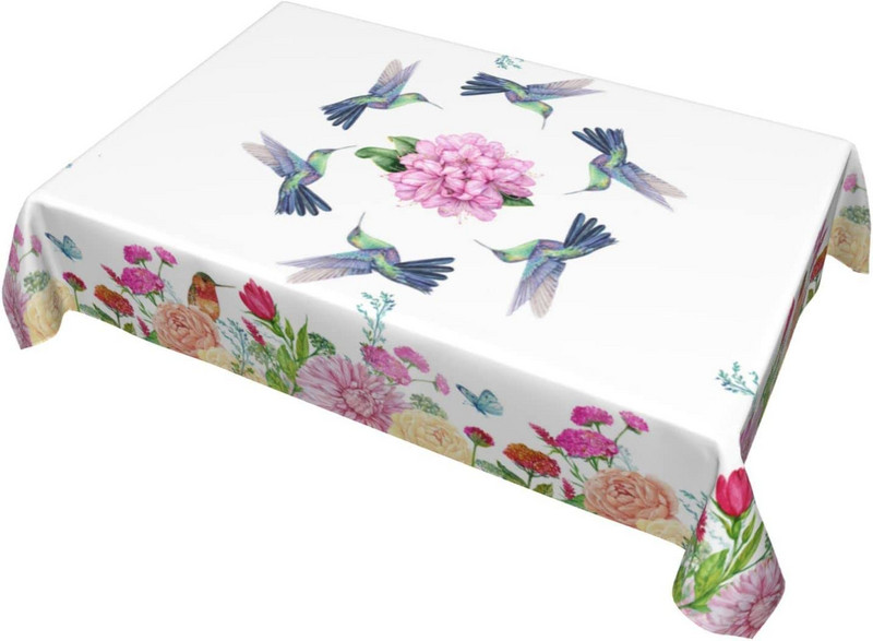 Kolibrio gėlių gėlių stačiakampio staltiesės šventinės vakarėlio dekoracijos vandeniui atsparus stalo užvalkalas valgomojo virtuvės dekoravimui