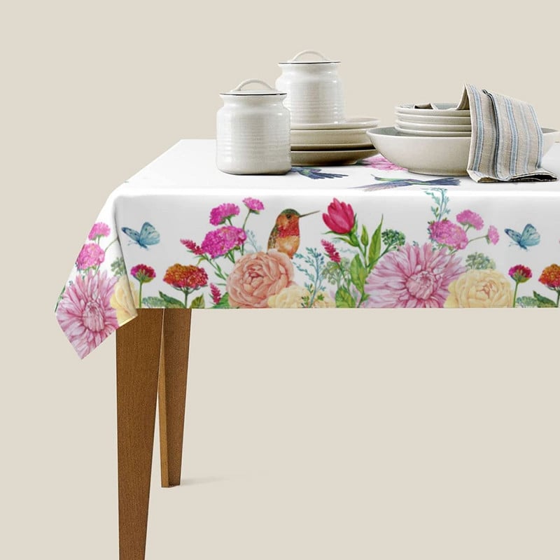 Kolibrio gėlių gėlių stačiakampio staltiesės šventinės vakarėlio dekoracijos vandeniui atsparus stalo užvalkalas valgomojo virtuvės dekoravimui