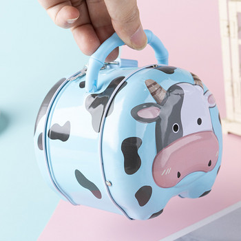 1PC Метална касичка с анимационна форма на крава с ключалка Детска спестовна банка Устойчива на падане касичка Касичка за монети за деца, подарък за рожден ден
