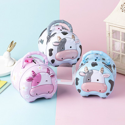 Μεταλλικό κουτί με κλειδαριά 1 τεμ. Cartoon Cow Shape Metal Money Box με κλειδαριά Παιδικό Ταμιευτήριο Χρημάτων Drop-Proof Moneybox Κουτί κερμάτων για παιδιά Δώρο γενεθλίων