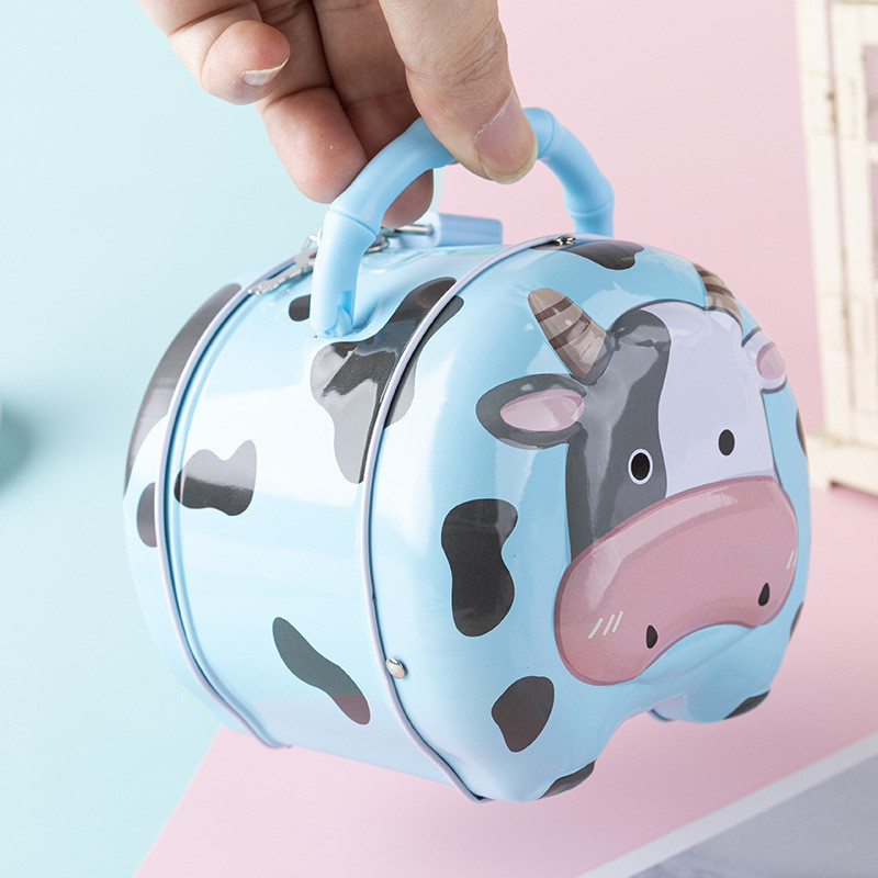Μεταλλικό κουτί με κλειδαριά 1 τεμ. Cartoon Cow Shape Metal Money Box με κλειδαριά Παιδικό Ταμιευτήριο Χρημάτων Drop-Proof Moneybox Κουτί κερμάτων για παιδιά Δώρο γενεθλίων