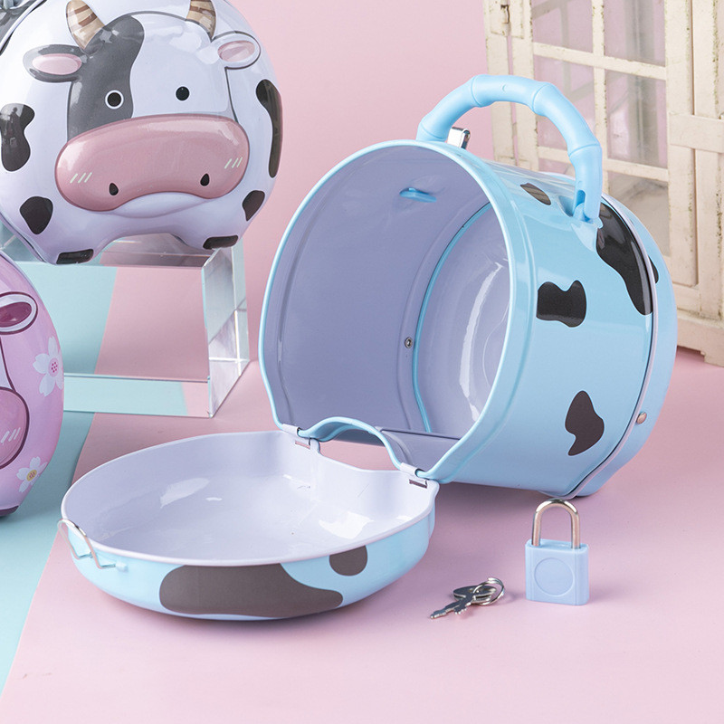 Μεταλλικό κουτί με κλειδαριά 1 τεμ. Cartoon Cow Shape Metal Money Box με κλειδαριά Παιδικό Ταμιευτήριο Χρημάτων Drop-Proof Moneybox Κουτί κερμάτων για παιδιά Δώρο γενεθλίων