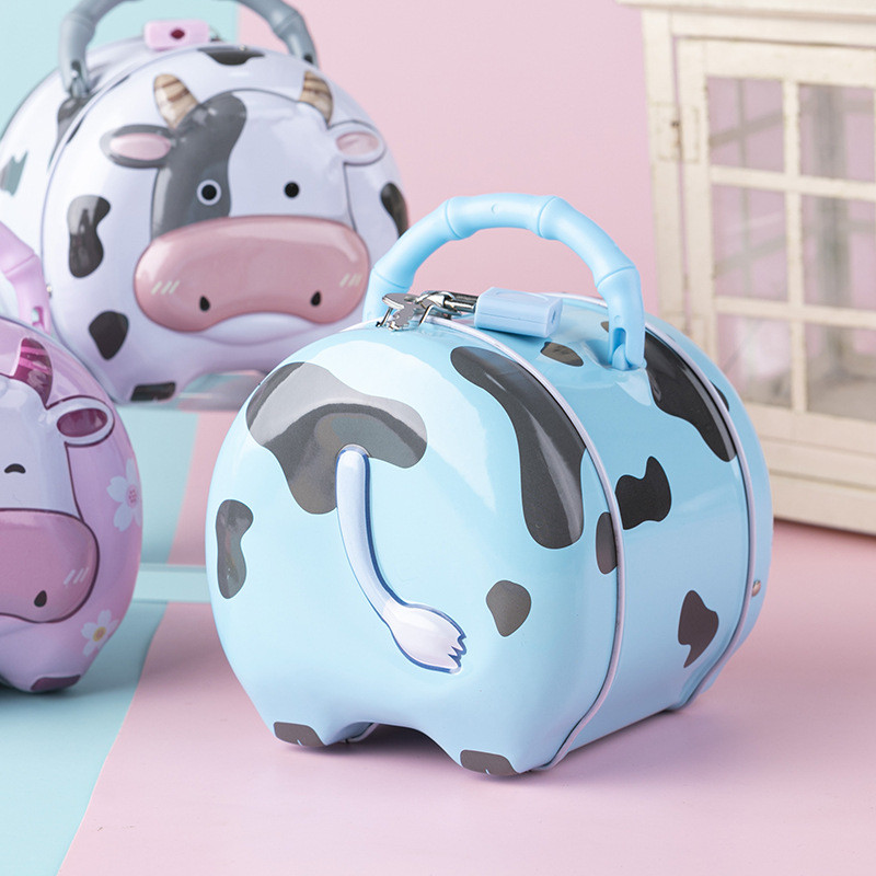 Μεταλλικό κουτί με κλειδαριά 1 τεμ. Cartoon Cow Shape Metal Money Box με κλειδαριά Παιδικό Ταμιευτήριο Χρημάτων Drop-Proof Moneybox Κουτί κερμάτων για παιδιά Δώρο γενεθλίων