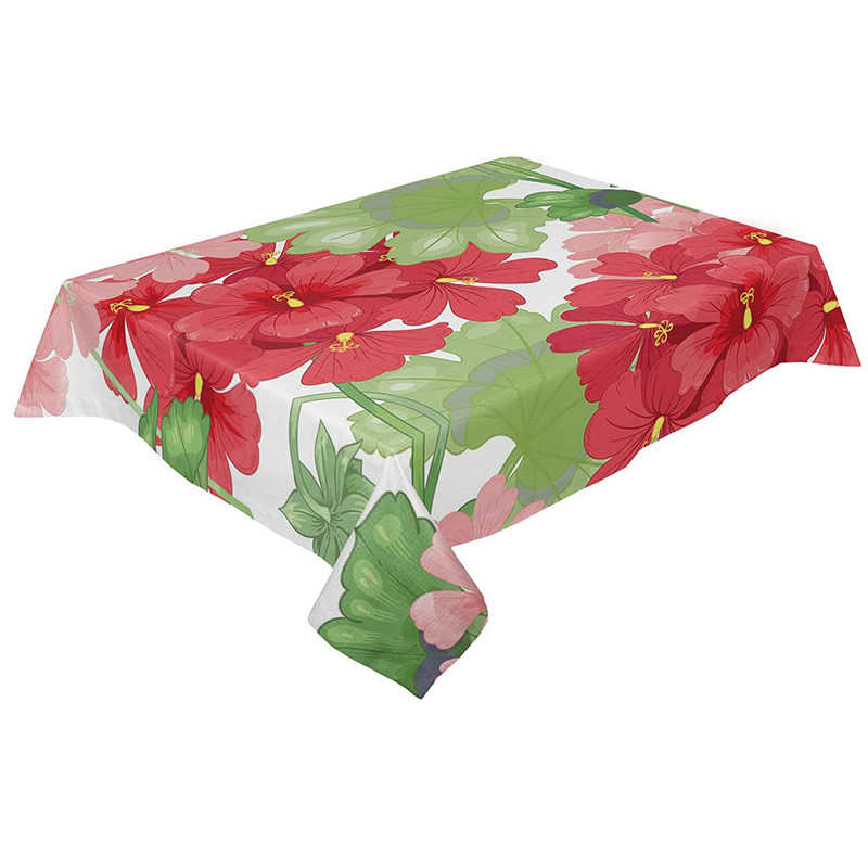 Rozā ziedi ģerānijas taisnstūra galdauts svētku ballīšu dekors atkārtoti lietojami ūdensizturīgi galda pārklāji virtuves pusdienu galda dekorēšana