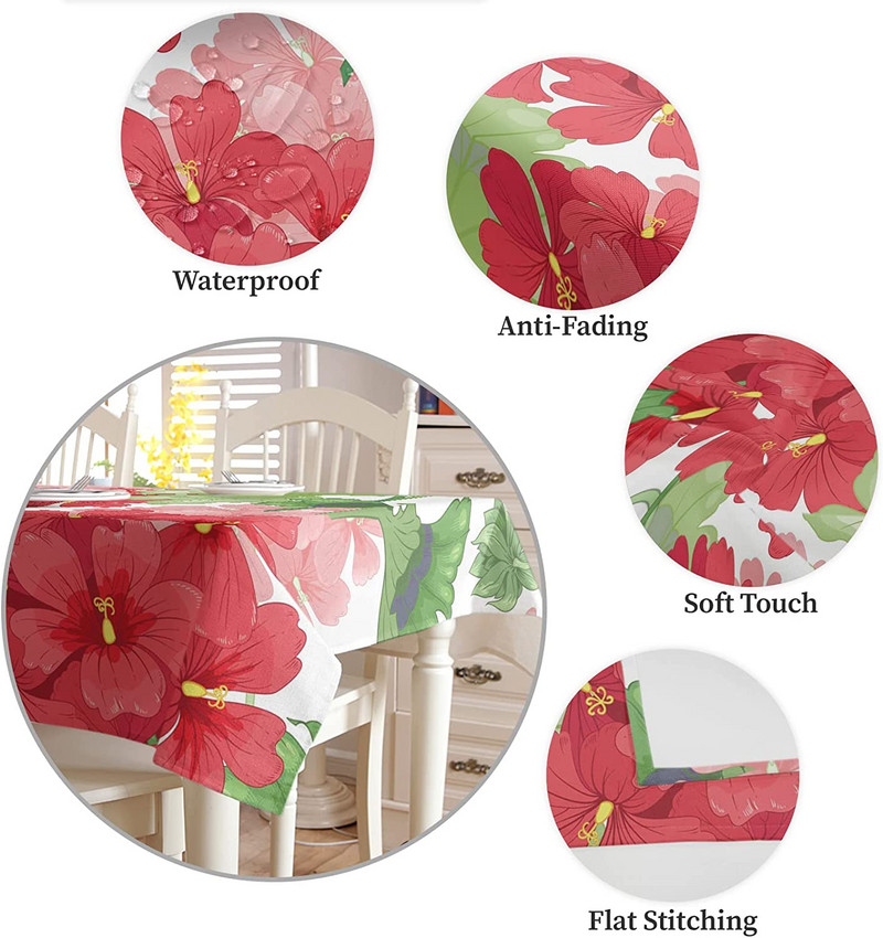 Rozā ziedi ģerānijas taisnstūra galdauts svētku ballīšu dekors atkārtoti lietojami ūdensizturīgi galda pārklāji virtuves pusdienu galda dekorēšana