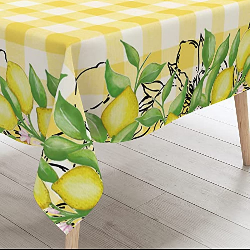 Taisnstūra galdauts Buffalo pleds akvarelis citrons ūdensizturīgs galda pārklājs kāzu dekors kafijas galdiņš mājas ballītes vakariņu dekors