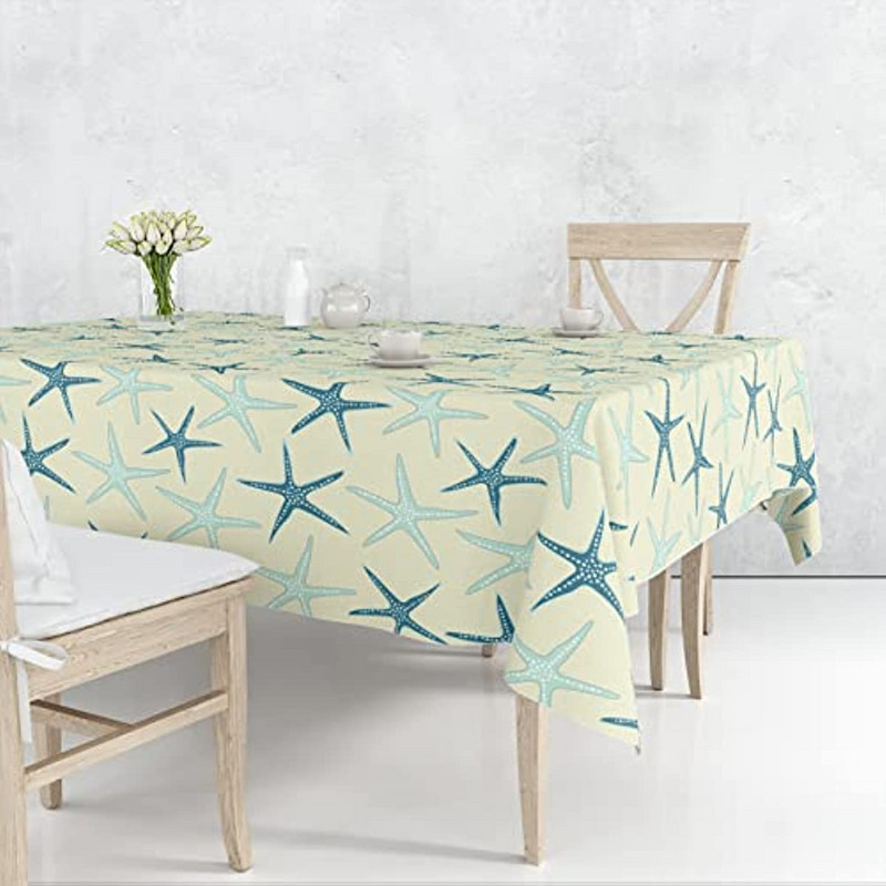 Piekrastes galdauts Jūras okeāna tēmas taisnstūra galdauts Pludmales jūras zvaigzne atkārtoti lietojams kāzu ballīšu dekors Mājas virtuves dekors