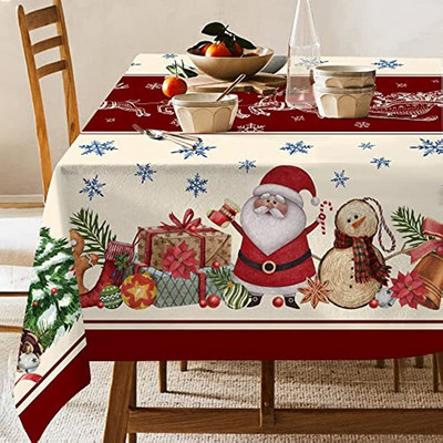 Karácsonyi téglalap terítő Karácsonyi hóember hópehely dekor vízálló terítő ünnepi asztalterítő parti vacsora dekoráció