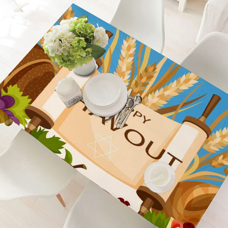 Happy Shavuot téglalap terítő konyhai asztal dekoráció vízálló poliészter terítő zsidó ünnepi parti étkező dekoráció