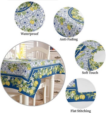 Summer Lemon Leaves Vintage Pattern Τραπεζομάντιλο Ρουστίκ ανθεκτικό Διακοσμητικό τραπέζι Αξεσουάρ Ορθογώνια τραπεζαρία Διακόσμηση γάμου Mantel