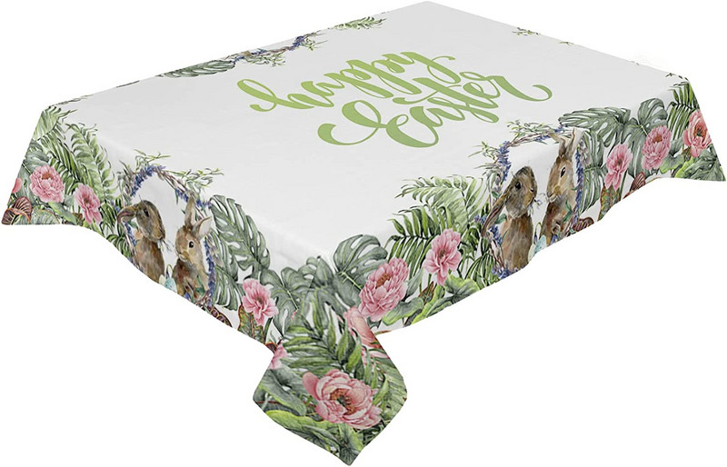 Stolnjak s uskršnjim pravokutnim zekom Vodootporni stolnjak s uskršnjim jajima Cvjetni navlaka za blagovaonski stol za proljetno uređenje stola