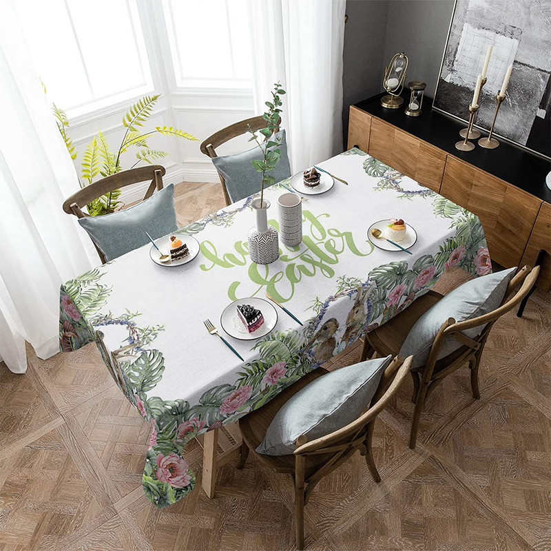 Stolnjak s uskršnjim pravokutnim zekom Vodootporni stolnjak s uskršnjim jajima Cvjetni navlaka za blagovaonski stol za proljetno uređenje stola