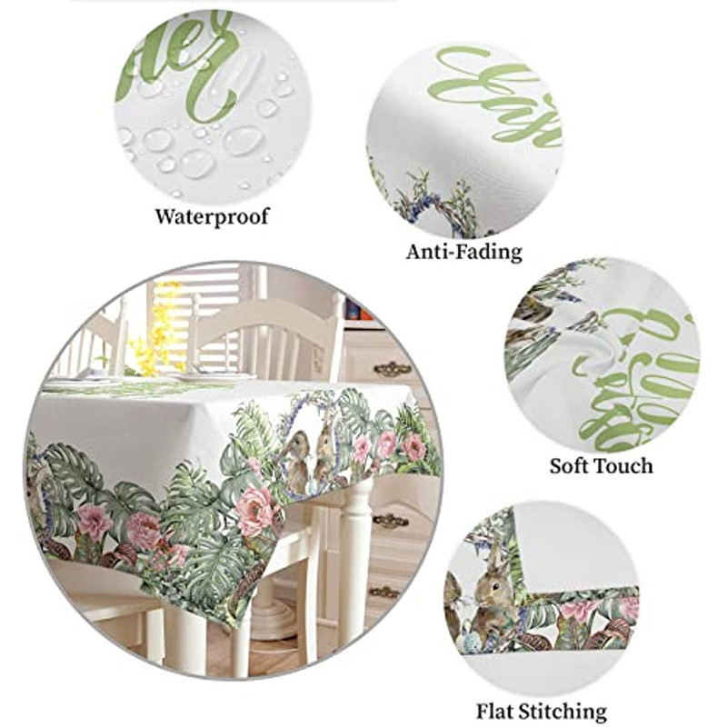 Stolnjak s uskršnjim pravokutnim zekom Vodootporni stolnjak s uskršnjim jajima Cvjetni navlaka za blagovaonski stol za proljetno uređenje stola