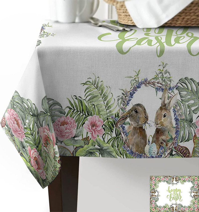 Stolnjak s uskršnjim pravokutnim zekom Vodootporni stolnjak s uskršnjim jajima Cvjetni navlaka za blagovaonski stol za proljetno uređenje stola