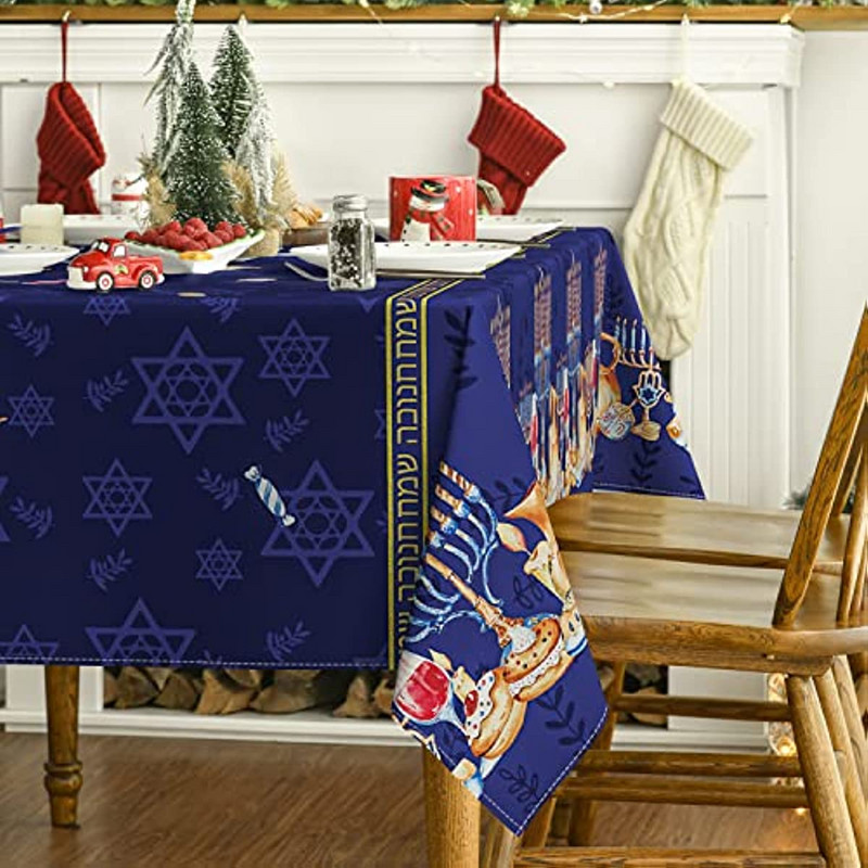 Hanuka dekoráció Vízálló terítő Zsidó hanuka Menorah Dreidel ünnepi asztaltakaró konyhai étkezéshez otthoni dekoráció