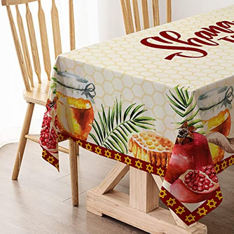 Hashanah ebreju jaungada ūdensizturīgs galdauts kāzu dekors Vecgada vakara ballīte Ēdināšana Taisnstūra dekors mazgājams galdauts