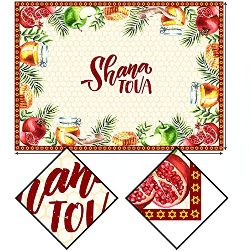 Hashanah ebreju jaungada ūdensizturīgs galdauts kāzu dekors Vecgada vakara ballīte Ēdināšana Taisnstūra dekors mazgājams galdauts